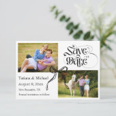 Coquette boog lint moderne kalligrafie 2 foto's save the date (Staand voorkant)
