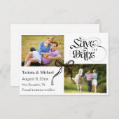 Coquette boog lint moderne kalligrafie 2 foto's save the date (Voorkant / Achterkant)