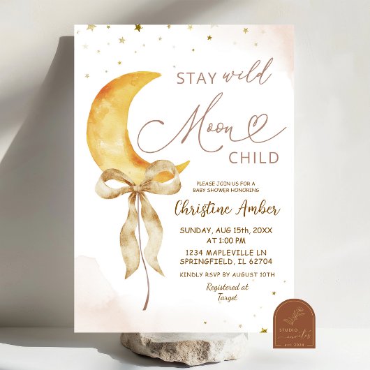 Coquette Boog Maan Boho Baby Shower Uitnodiging