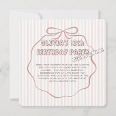Coquette boog pyjama partij roze strepen verjaarda kaart (Achterkant)