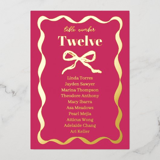 Coquette Boog Retro Trouwzaal Stoelen Plattegrond  Folie Uitnodiging (Voorkant)