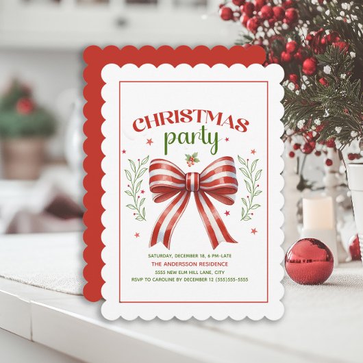 Coquette boog rood wit geschulpte kerst party kaart