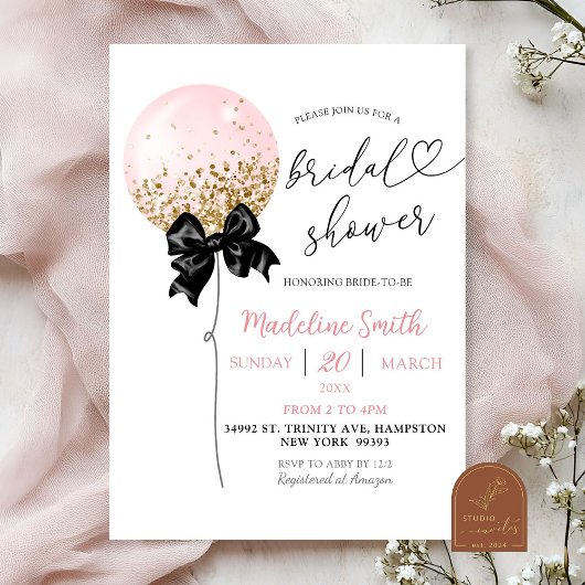 Coquette Boog Roze Ballon Bruiloftsfeest Kaart