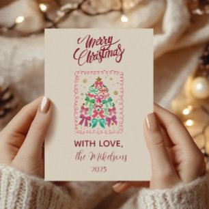 Coquette Boog Roze Boom Kerstmis Feestdagenkaart