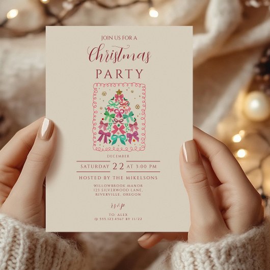 Coquette Boog Roze Boom Kerstmis Kaart