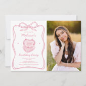 Coquette boog Taart verjaardag Fotouitnodiging Kaart (Voorkant)