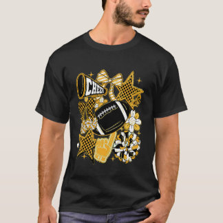 Coquette Boog Voetbal Goud Zwart Spel Cheer Moeder T-shirt
