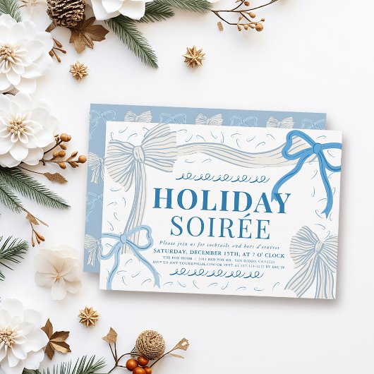 Coquette Bord Blue Bows Kerstvakantie Soirée Kaart