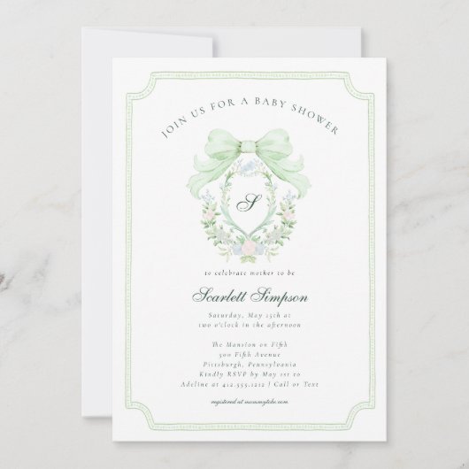 Coquette Botanische Crest Elegante Uitnodiging voo (Voorkant)