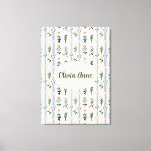 Coquette Botanische Roze Strik Met Naam Babykamer Canvas Afdruk