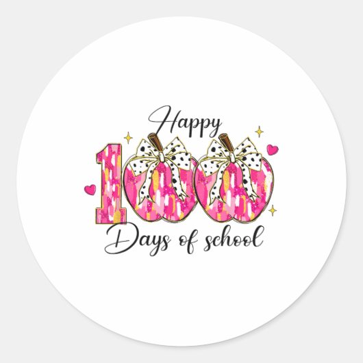 Coquette Bow 100 Dagen School Appels Potlood Meisj Ronde Sticker (Voorkant)