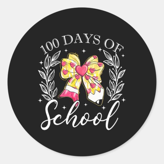 Coquette Bow 100 dagen van School Pencil Bow Teach Ronde Sticker (Voorkant)