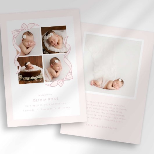 Coquette Bow 4 Frame Photo Birth Announcement Aankondiging