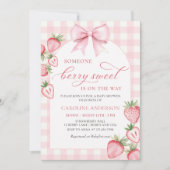 Coquette Bow Aardbei Baby shower Uitnodiging (Voorkant)
