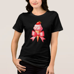 Coquette Bow Aardbei Ice Cream Cone Pink Ribbon Tri-Blend Shirt