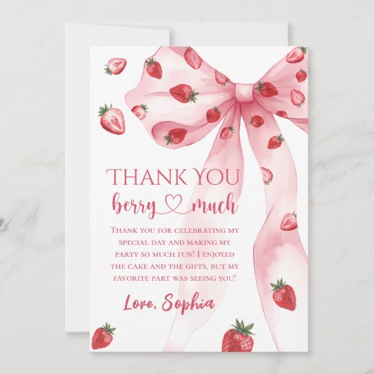 Coquette Bow Aardbei Verjaardag Bedankt Card (Voorkant)