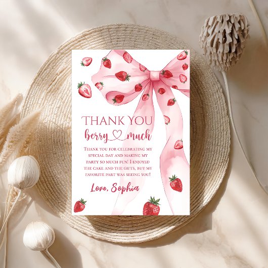 Coquette Bow Aardbei Verjaardag Bedankt Card