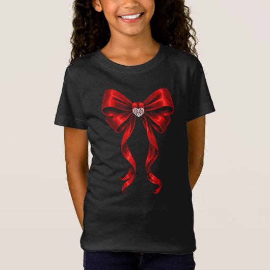 Coquette Bow Aesthetic Red Ribbon Heart Valentines T-shirt (Voorkant)
