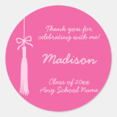 Coquette Bow Afstudeerder Tassel Roze 2025 Afstude Ronde Sticker (Voorkant)