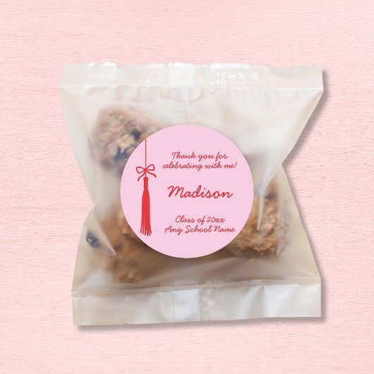 Coquette Bow Afstudeerder Tassel Roze Rood 2025 Af Ronde Sticker