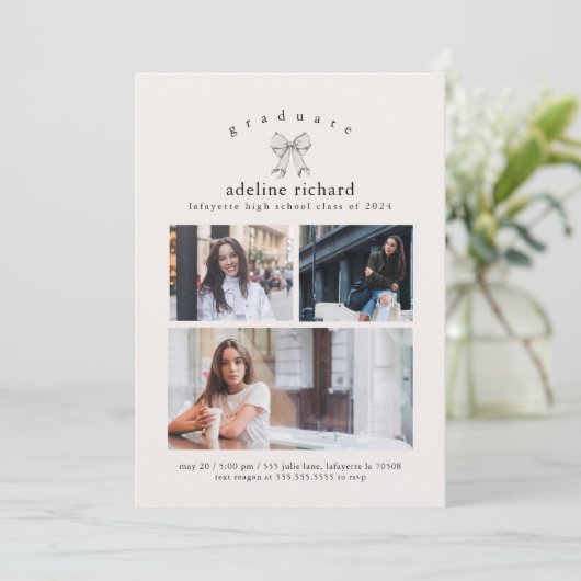 Coquette Bow Afstuderen aankondiging (Staand voorkant)