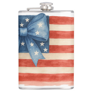 Coquette Bow American Flag Waterverf 4 juli Heupfles