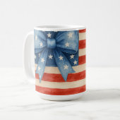 Coquette Bow American Flag Waterverf 4 juli Koffiemok (Voorkant links)