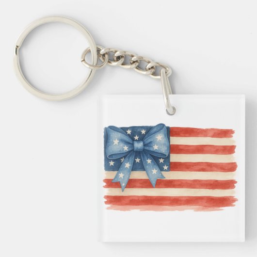 Coquette Bow American Flag Waterverf 4 juli Sleutelhanger (voorkant)