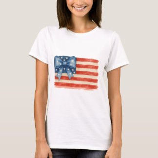 Coquette Bow American Flag Waterverf 4 juli T-shirt