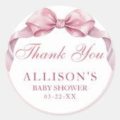 Coquette Bow Baby shower Bedankt Sticker – Elega (Voorkant)
