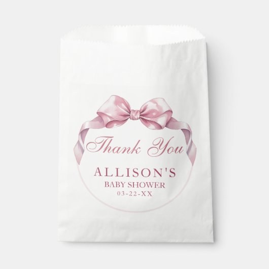 Coquette Bow Baby shower Favorietentas – Roze Beda Bedankzakje (Voorkant)