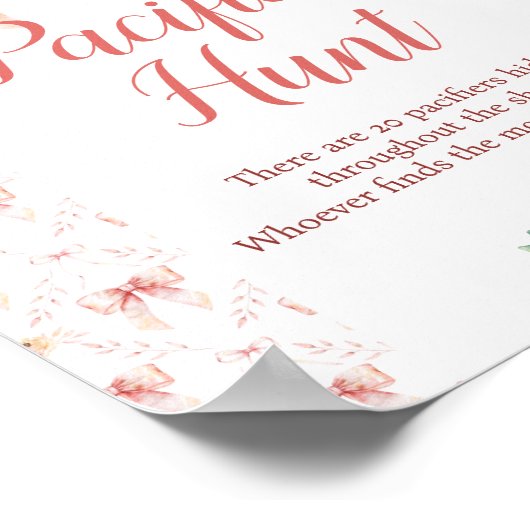 Coquette Bow Baby shower Fopspeen Hunt Poster (Hoek)