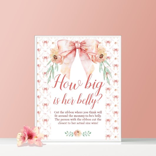 Coquette Bow Baby shower Hoe groot is Belly Poster
