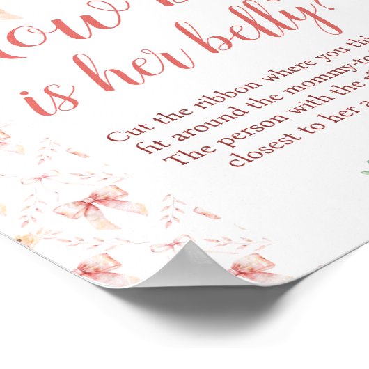 Coquette Bow Baby shower Hoe groot is Belly Poster (Hoek)