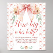 Coquette Bow Baby shower Hoe groot is Belly Poster (Voorkant)