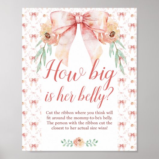 Coquette Bow Baby shower Hoe groot is Belly Poster (Voorkant)