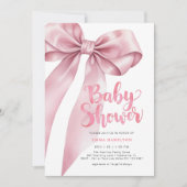 Coquette Bow Baby shower Invitation – Elegant Roze Kaart (Voorkant)
