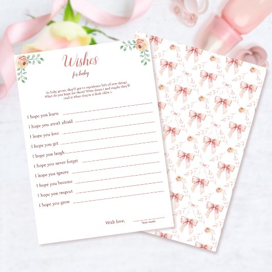 Coquette Bow Baby shower Wishes voor Baby Kaart