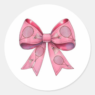 Coquette Bow Badminton Shuttle Racket Roze Lint Ronde Sticker
