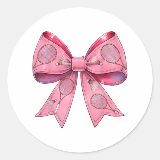 Coquette Bow Badminton Shuttle Racket Roze Lint Ronde Sticker (Voorkant)