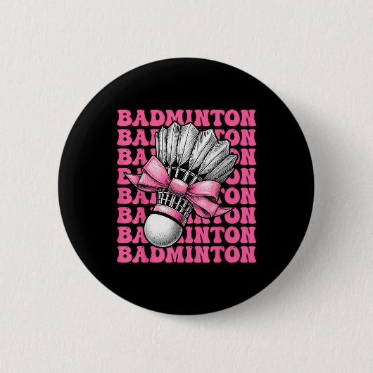 Coquette Bow Badminton Speler Shuttle Meisje Mama Ronde Button 5,7 Cm (Voorkant)