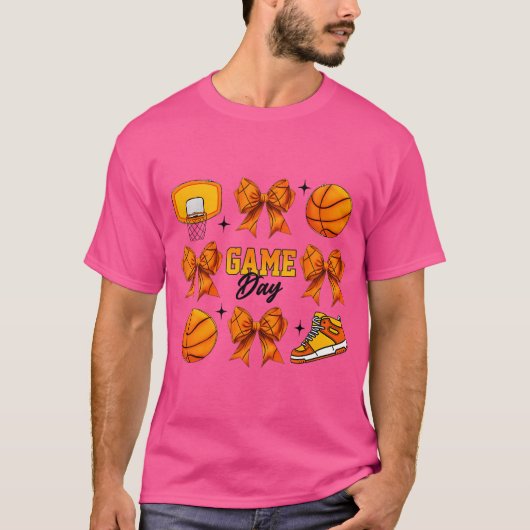 Coquette Bow Basketbal Spelersspel Dag T-shirt (Voorkant)