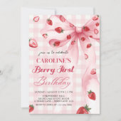 Coquette Bow Berry eerste aardbeien 1e verjaardag Kaart (Voorkant)