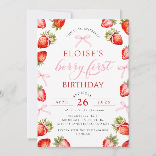 Coquette Bow Berry eerste aardbeien eerste verjaar Kaart (Voorkant)