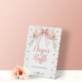 Coquette Bow Bloemen Luier Raffle Teken Reclamebord Met Voetstuk