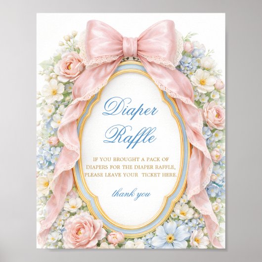 Coquette Bow Bloom Baby Shower Diaper Raffle Poster (Voorkant)
