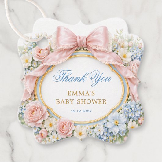 Coquette Bow Bloom Baby Shower Thank You Bedankjes Labels (Voorkant)