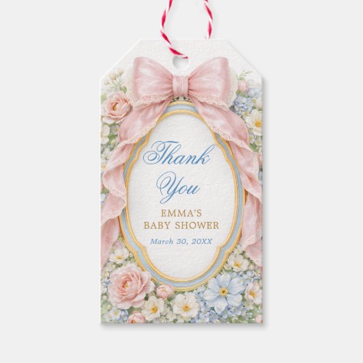 Coquette Bow Bloom Baby Shower Thank You Cadeaulabel (Voorkant)