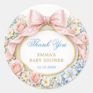 Coquette Bow Bloom Baby Shower Thank You Ronde Sticker