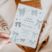 Coquette Bow Blue Baby shower Uitnodiging